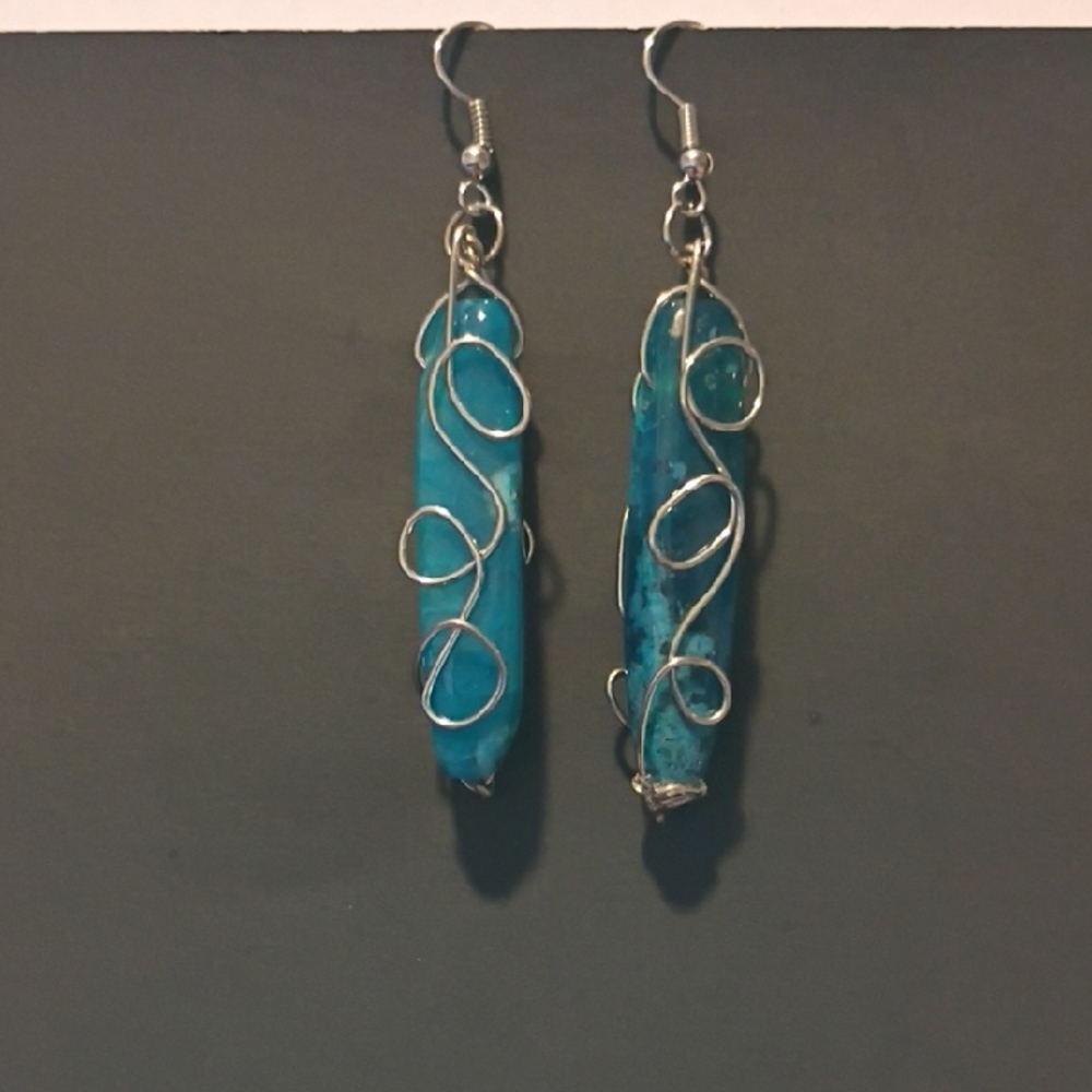 Hand Crafted Silver and Blue Artistic Earrings